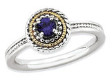 1/3 Carat (ctw) Lab Created Blue Sapphire Ring in Sterling Silver with 14K Gold Accents